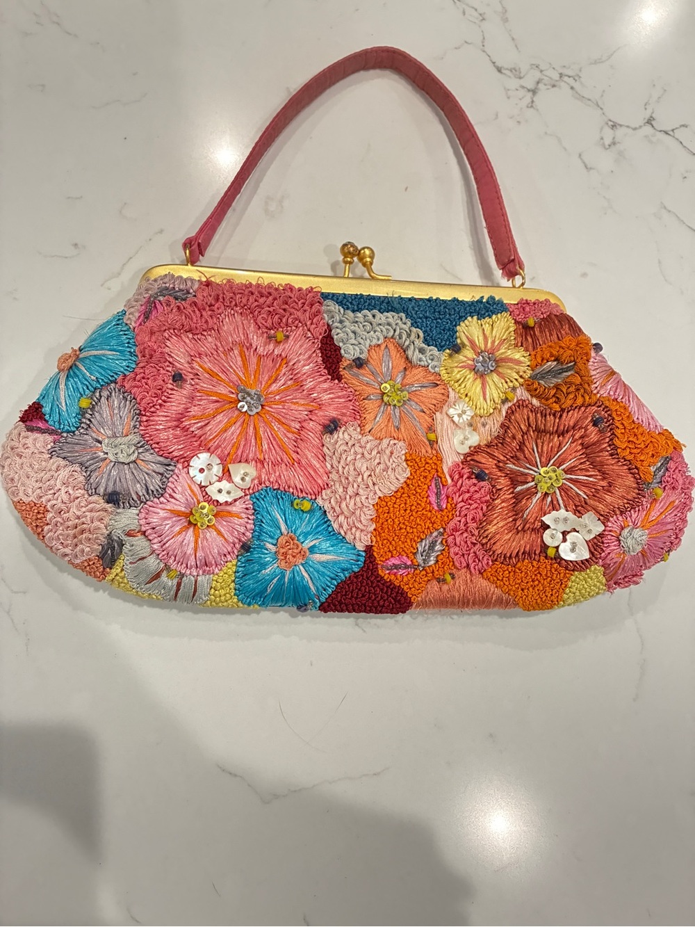 Santi Hand embroidered 3D Floral Kiss Lock Frame Clutch Bag Stunning Artisan